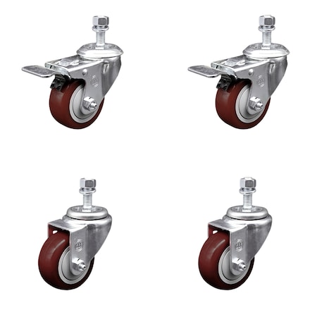 Service Caster 3.5 Inch SS Maroon Poly 1/2 Inch Threaded Stem Caster Total Lock Brake SCC, 2PK SSTSTTL20S3514-PPUB-MRN-121315-2-S-2
